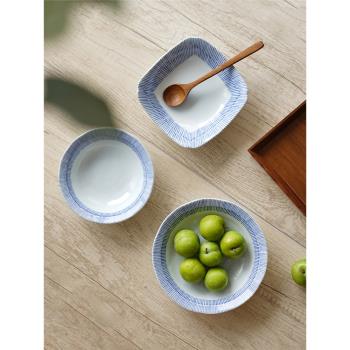 日本進口美濃燒京十草淺式碗日式復古陶瓷吃拉面碗家用個人專用碗