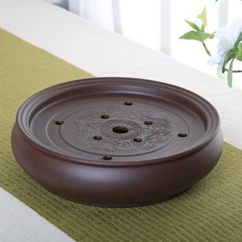 紫砂圓形手工茶盤家用功夫茶具高端簡約干泡盤蓄水式托盤中式茶海