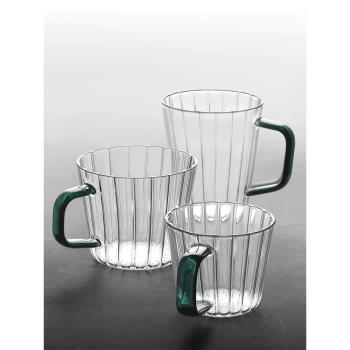 九土耐熱玻璃杯帶把手高顏值杯子泡茶杯果汁杯創意條紋水杯牛奶杯