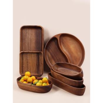 實木碗胡桃木船型碗創意木質沙拉碗水果碗復古收納碗拍照道具ins