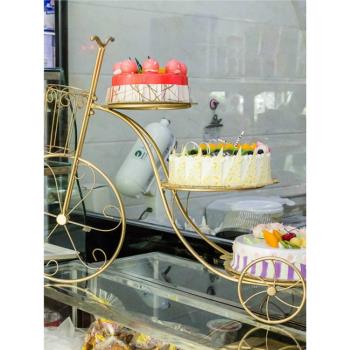 婚慶蛋糕架多層甜品臺店鋪櫥窗擺件金色鐵藝自行車三層裝飾展示架