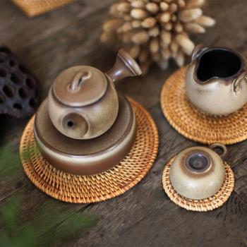 手工編織藤編圓形杯墊墊子日式創意茶杯咖啡杯隔熱墊杯墊防燙墊