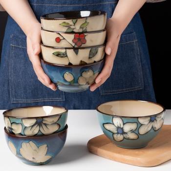 陶瓷碗家用手繪可愛飯碗日式復古創意個性簡約單個面碗微波爐餐具