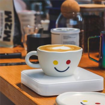 今天也要開心丫~笑臉拿鐵咖啡杯 ins風陶瓷杯碟 拉花熱拿鐵杯家用
