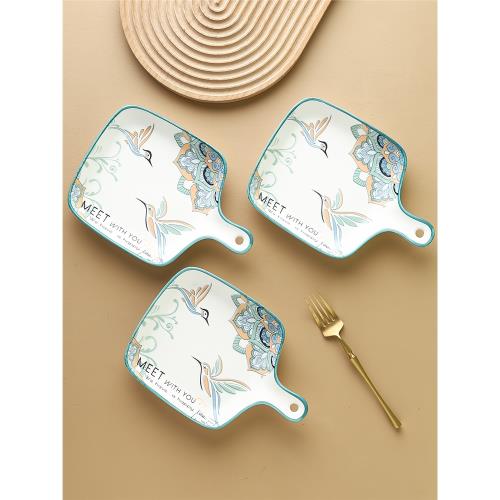 帶把手柄烤盤陶瓷微波爐菜盤家用創意烘焙盤子餐具燒烤箱專用托盤