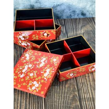 新款漆盒中號日式燙金逼真櫻花壽司盒便當盒三層年飯盒點心盒禮盒