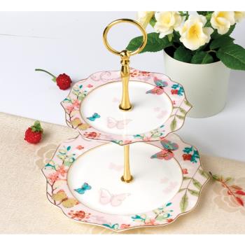 英式下午茶陶瓷蛋糕盤客廳創意雙層點心盤零食盤歐式果盤點心架