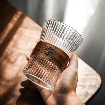 日式豎紋耐熱玻璃水杯泡茶杯ins拿鐵杯手沖咖啡杯高顏值中式茶杯