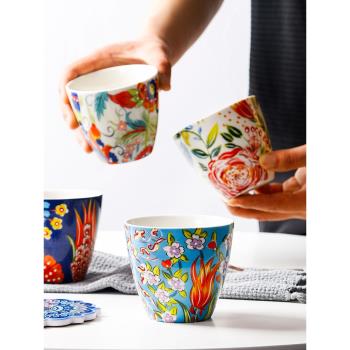 美式手繪陶瓷直筒杯家用隨手杯茶杯套裝創意小清新喝水杯子400ml