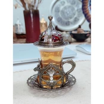 土耳其進口紅茶杯紅銅色金色銀色玻璃復古歐式宮廷120ml帶碟套裝