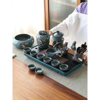 中式哥窯茶具套裝家用辦公室會客陶瓷半自動懶人功夫泡茶壺杯禮盒