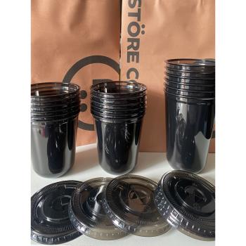 360ML咖啡冷飲PET咖啡杯黑色U型杯一次性400ML黑U杯89-500U印刷
