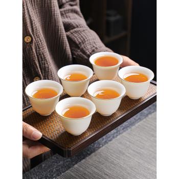 嵐宮窯 厚白瓷功夫小茶杯6只茶碗套裝家用陶瓷茶具品茗杯羊脂玉瓷