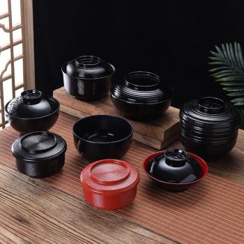 日式拉面碗泡面碗帶蓋密胺創意味增湯碗商用日韓餐具仿竹木小碗