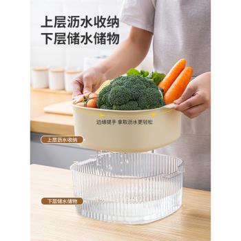 廚房洗菜盆瀝水籃食品級家用新款加厚雙層水槽果蔬洗菜筐淘米盆簍