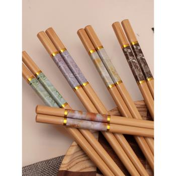健康楠竹筷子家用5-10雙裝成人長防霉一人一筷防滑 家人竹木筷子