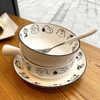 韓式小狗陶瓷碗泡麵碗沙拉盤少女心學生早餐碗家用兒童餐具套裝