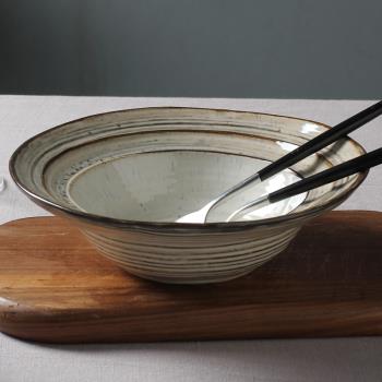 微瑕陶瓷創意復古北歐式湯碗家用菜碗斗笠碗水果餐廳大碗草帽8寸