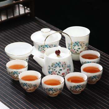 德化白瓷功夫茶具套裝羊脂玉泡茶蓋碗茶壺整套家用茶具日式泡茶器