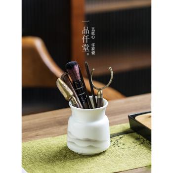 羊脂玉茶道筒泡茶工具套裝功夫茶六君子茶具配件大全高檔茶桌擺件
