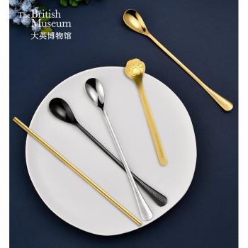 大英博物館logo金屬勺子銀色餐具不銹鋼湯匙可愛貓爪勺創意禮物女