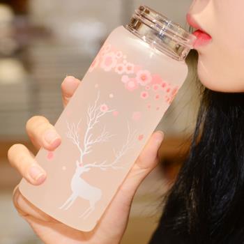 韓版簡約磨砂玻璃杯可愛女學生清新便攜花茶杯子韓國創意ins水杯