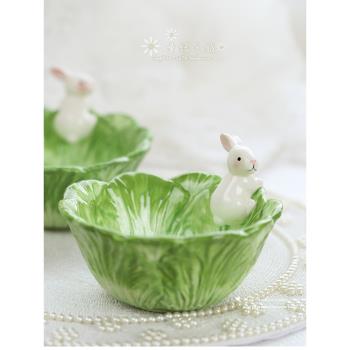 卡通動物陶瓷創意收納可愛萌物手繪小白兔果盤沙拉碗 白菜兔子碗