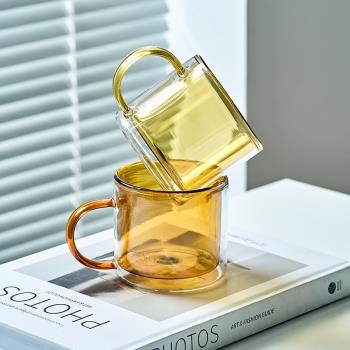 雙層ins彩色透明玻璃杯帶把手杯子網紅好看水杯耐熱茶杯家用咖啡