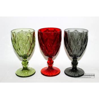 歐式浮雕彩色玻璃紅酒杯葡萄酒杯 彩色高腳杯啤酒杯 家居裝飾酒杯