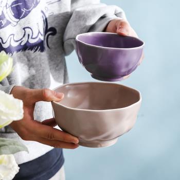 北歐家用陶瓷紫色飯碗吃飯碗瓷碗米飯碗小碗湯碗泡面碗高顏值餐具
