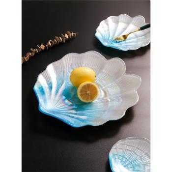 創意炫彩玻璃貝殼盤碟家用離子鍍海洋水果盤歐式託盤零食擺件盤子
