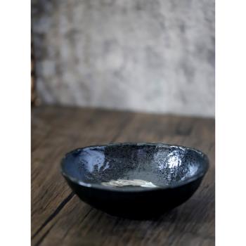 日本進口鐵釉橢圓形餐盤復古風手繪菜盤家用沙拉碗甜品盤盛缽湯碗