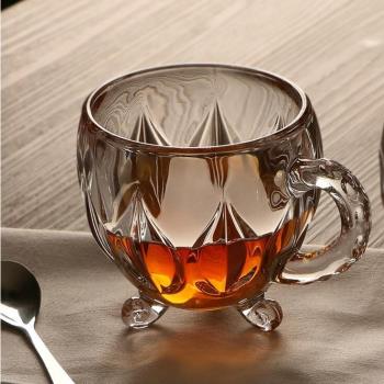 復古帶把咖啡杯設計感水晶玻璃水杯耐熱家用可愛牛奶杯女士花茶杯