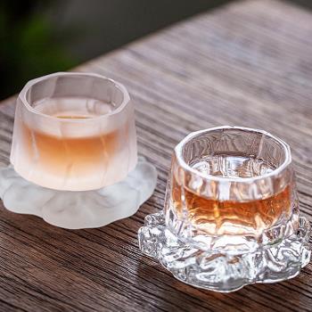 日式透明玻璃功夫茶杯杯墊磨砂水晶琉璃主人杯加厚品茗杯喝茶家用