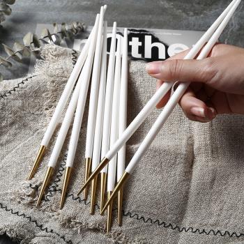 創意304日式壽司白金筷不銹鋼家用樹脂拼色尖頭筷子網紅擺拍道具