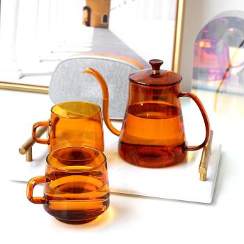 法式復古彩色玻璃杯 高硼硅耐熱水杯ins創意家用透明咖啡杯泡茶杯