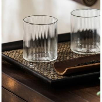 日式豎紋耐高溫玻璃水杯 家用透明綠茶杯咖啡杯牛奶杯酒杯果汁杯
