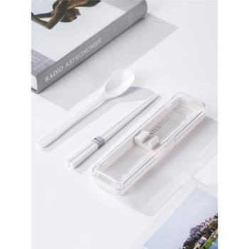日本ASVEL 筷子勺子套裝便攜式餐具學生旅行叉子三件套外帶收納盒