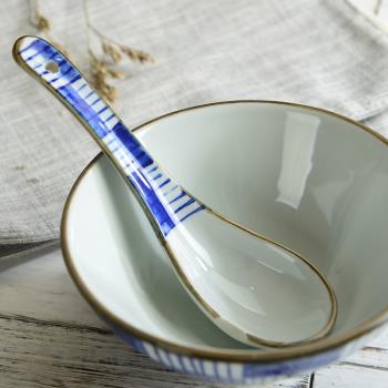 三分燒日式小勺子陶瓷湯勺家用喝湯調羹湯匙彎湯勺櫻花可愛擺臺勺