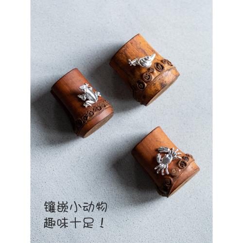 碌心老竹蓋置竹根茶壺蓋托竹制紫砂壺蓋茶碗蓋碗蓋置茶道配件|茶道/零配