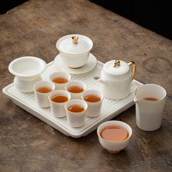 大夢造物羊脂玉白瓷輕奢功夫茶具套裝客廳家用茶盤茶壺泡茶套裝