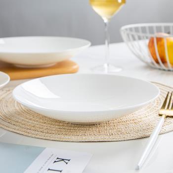 景德鎮骨瓷純白陶瓷菜盤創意家用餐具簡約中式菜碟圓形碟子深盤子