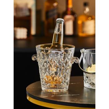 創意水晶玻璃保溫紅酒啤酒冰桶家用KTV酒吧大號歐式冰塊桶香檳桶