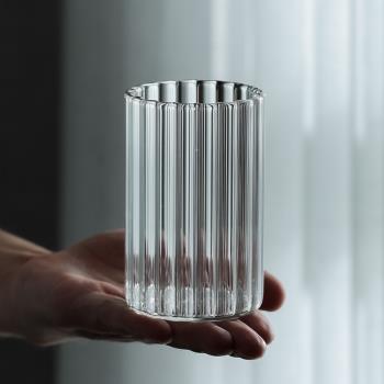日式豎紋玻璃杯單層加厚ins風家用喝水杯子耐熱茶杯透明網紅水杯