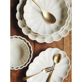 日本CASA菊皿 日式啞光釉陶瓷餐具家用餐盤飯碗湯碗復古做舊純色