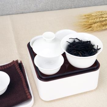 旅行茶具一壺四杯功夫茶蓋碗小套裝隨身便攜簡約白瓷露營裝備戶外