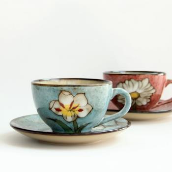 外貿出口陶瓷杯 日韓歐美式復古個性手繪咖啡杯碟情侶英式下午茶