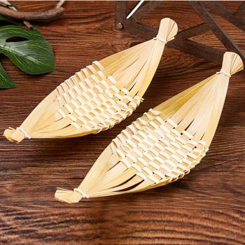 竹編制品小竹籃船型托盤手工編織創意日式餐具壽司碟和風盤子復古