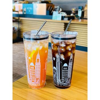 大容量玻璃杯女生吸管杯辦公室1000ml水杯帶蓋高硼矽杯子大號夏天