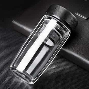 雙層玻璃杯男商務水晶杯保溫隔熱泡茶杯過濾個人杯子便攜車載水杯